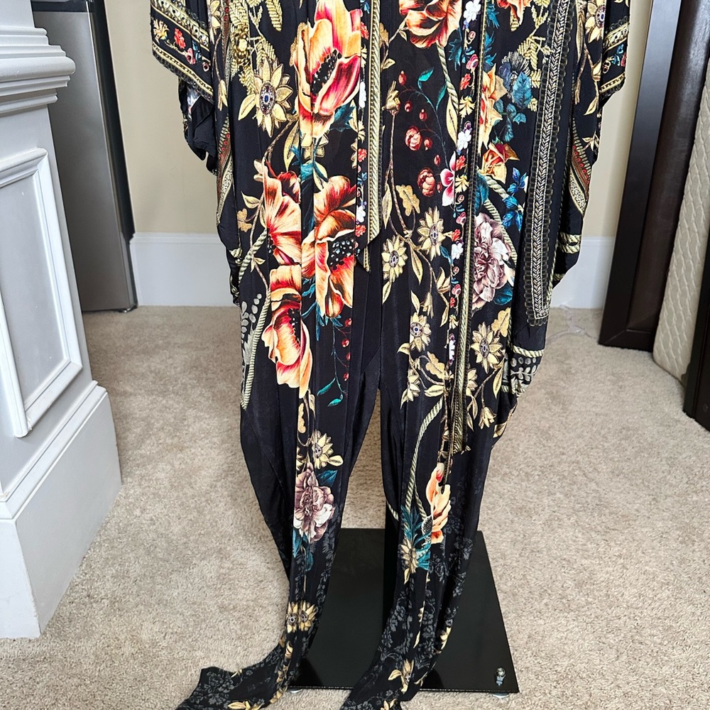 Camilla Black Jumpsuit with Vibrant Floral Design